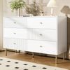 Modernes 6-Schubladen-Kommode, Weiße Aufbewahrungs-Kommode mit Zinklegierung-Griffen & Stahlbeinen, 120×40×78cm MDF-Schrank für Schlafzimmer, Wohnzimmer, Eingangsbereich Bild 2