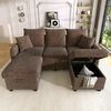 Multifunktionales U-Form Ecksofa Set, Chenille Stoff Antikbraun 188x186x86cm mit Schlaffunktion Stauboxen & Staaufhocker Bild 2