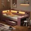 Stauraumbett mit gepolstertem Kopfteil, Schreibtisch und LED-Beleuchtung (90x200cm, Lattenrost, Regal, Schubladen, USB und Type-C), Einzelbett Bild 2