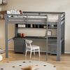 Hochbett 90×200 cm aus Kiefernholz und MDF mit Schreibtisch und Stauraum, grau Bild 3