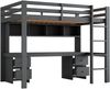 Hochbett 90×200 cm aus Kiefernholz und MDF mit Schreibtisch und Stauraum, grau Bild 5