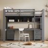 Hochbett 90×200 cm aus Kiefernholz und MDF mit Schreibtisch und Stauraum, grau Bild 2