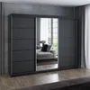 A&J MöbelLand 'Viluno 2' Schwebetürenschrank, mit 4 Schubladen und Spiegel, Spanplatte, Schwarz / Schwarz / Schwarz, 215 x 59,5 x 200 cm Bild 2