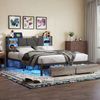 ADWOLT Polsterbett Stauraumbett Doppelbett mit LED-Beleuchtung und Schublade, Metallbett USB&Type-C,Jugendbett 140x200 cm,Grau Bild 2
