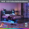 ADWOLT Polsterbett Stauraumbett Doppelbett mit LED-Beleuchtung und Schublade, Metallbett USB&Type-C,Jugendbett 140x200 cm,Grau Bild 4