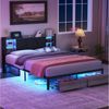 ADWOLT Polsterbett Stauraumbett Doppelbett mit LED-Beleuchtung und Schublade, Metallbett USB&Type-C,Jugendbett 140x200 cm,Grau Bild 3