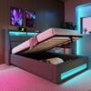 Merax Polsterbett mit USB-Anschluss + LED-Beleuchtung, Baumwolle-Leinen, Grau, 90x200 cm Bild 5