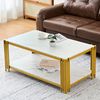 Couchtisch H 46 x B 114 x T 64 cm mit 2 Ablagen, MDF in Marmoroptik, Metallgestell in Gold-Weiß Bild 3