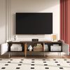 TV-Schrank, TV-Tisch, TV-Ständer, dreitüriger Unterschrank, Kompakte Konstruktion, Weiß + Naturholz, 160 x 39 x 49.5 cm Bild 4