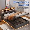 Polsterbett aus Holland-Velours 140x190 cm in Grau mit LED, USB-C & Stauraum Bild 5