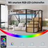 Merax Hochbett, Kinderbett, Etagenbett 140*200cm, Geeignet für Kinder und Jugendliche Vielseitiges,Metall-Hochbett mit APP-gesteuerten LED-Lichtleisten Treppe mit Stauraum, offenem Kleiderschrank, Schwarz Bild 3