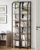 Regal, Bücherregal, 7 Ebenen Standregal, DVD-Regal, Schmale Regale, Industriestil Büroregal, Metallrahmen für Wohnzimmer, Schlafzimmer, Küche, Vintagebraun-Schwarz Bild 3