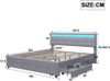 Polsterbett 180 x 200 cm, Doppelbett LED-Bettgestell mit 4 Schubladen , Lattenrost und Rückenlehne, Hautfreundliches Doppelbett aus Samtstoff, Grau Bild 3