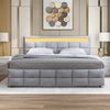 Polsterbett 180 x 200 cm, Doppelbett LED-Bettgestell mit 4 Schubladen , Lattenrost und Rückenlehne, Hautfreundliches Doppelbett aus Samtstoff, Grau Bild 2