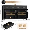 Homfa Sideboard Küchenschrank Buffetschrank Küchenbuffet, mit 2 Schubladen 4 Glastüren für Wohnzimmer Küche 140x40x90 cm schwarz Bild 3