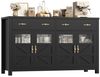 Homfa Sideboard Küchenschrank Buffetschrank Küchenbuffet, mit 2 Schubladen 4 Glastüren für Wohnzimmer Küche 140x40x90 cm schwarz Bild 1