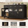 Homfa Sideboard Küchenschrank Buffetschrank Küchenbuffet, mit 2 Schubladen 4 Glastüren für Wohnzimmer Küche 140x40x90 cm schwarz Bild 4