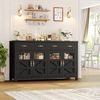 Homfa Sideboard Küchenschrank Buffetschrank Küchenbuffet, mit 2 Schubladen 4 Glastüren für Wohnzimmer Küche 140x40x90 cm schwarz Bild 2