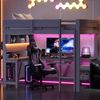 Hochbett mit RGB LED-Streifen und Eckschreibtisch, Trittletier, Regal, Wandgitter, USB und Type-C, 90x200 cm, Kinderbett mit Rausfallschutz, Kiefer Bild 3