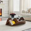 BBWL Couchtisch moderner Wohnzimmer Tisch mit gehärteter Glasplatte Stauraum Fächern, Multi Storage Glas MDF Walnuss Finish für Büro Wohnzimmer Organisation Bild 3