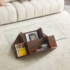 BBWL Couchtisch moderner Wohnzimmer Tisch mit gehärteter Glasplatte Stauraum Fächern, Multi Storage Glas MDF Walnuss Finish für Büro Wohnzimmer Organisation Bild 4