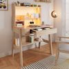 Flieks Kinderschreibtisch Höhenverstellbar, mit LED-Lichtleiste, USB-Anschluss & Schublade (B84/T60/H117-127 cm, 1-St, 1 Tisch), Multifunktionaler Schreibtisch aus Massivholz Naturfarben, ab 6 Jahren Bild 2