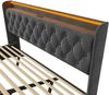 Polsterbett 180x200 cm mit hydraulischem Bettkasten und 360°-LED, graues Leinen, USB Typ-C Bild 5