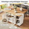 Kücheninsel mit klappbarer Tischplatte & Rollen, 120x30x79,5 cm, MDF/Glas, Weiß Bild 2