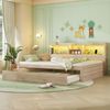 Bett 140x200 cm mit Ausziehfunktion, LED-Beleuchtung und Stauraum – platzsparendes Daybett in Natur Bild 2