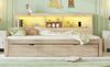 Bett 140x200 cm mit Ausziehfunktion, LED-Beleuchtung und Stauraum – platzsparendes Daybett in Natur Bild 4