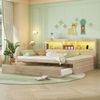 Bett 140x200 cm mit Ausziehfunktion, LED-Beleuchtung und Stauraum – platzsparendes Daybett in Natur Bild 2