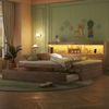 Bett 140x200 cm mit Ausziehfunktion, LED-Beleuchtung und Stauraum – platzsparendes Daybett in Natur Bild 5