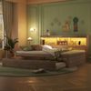 Bett 140x200 cm mit Ausziehfunktion, LED-Beleuchtung und Stauraum – platzsparendes Daybett in Natur Bild 5