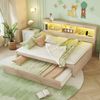 Bett 140x200 cm mit Ausziehfunktion, LED-Beleuchtung und Stauraum – platzsparendes Daybett in Natur Bild 3