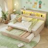 Bett 140x200 cm mit Ausziehfunktion, LED-Beleuchtung und Stauraum – platzsparendes Daybett in Natur Bild 3