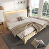 Doppelbett 180x200 cm mit LED-Kopfteil & Stauraum, ohne Matratze, Eiche/Beige Bild 4