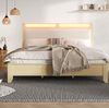 Doppelbett 180x200 cm mit LED-Kopfteil & Stauraum, ohne Matratze, Eiche/Beige Bild 3