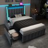Polsterbett mit USB- und Typ-C-Anschluss, LED-Beleuchtung, 2 Schubladen, Stoffbett 90x200 cm,Grau Bild 2