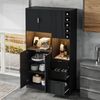 Merax 180cm Küchenschrank, moderner hoher Aufbewahrungs- und Weinschrank mit verstellbaren Einlegeböden, 3 Schubladen, Weinregal, farbwechselnder LED-Beleuchtung und Steckdosen Bild 2