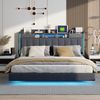Polsterbett 160*200 mit LED-Beleuchtung und USB-Steckdose, Kopfteil mit Stauraum, Schwebebett Jugendbett Erwachsenenbett, Leinenstoff, Grau Bild 5