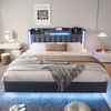 Polsterbett 160*200 mit LED-Beleuchtung und USB-Steckdose, Kopfteil mit Stauraum, Schwebebett Jugendbett Erwachsenenbett, Leinenstoff, Grau Bild 3