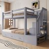 Merax Etagenbett, Jugendbett, Holzbett, 90 x 200 cm, Ausziehbett 90/180*190cm, mit Stauraumleiter mit mehreren Schubladen, Ausziehbettfunktion, Grau Bild 2