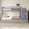 Merax Etagenbett, Jugendbett, Holzbett, 90 x 200 cm, Ausziehbett 90/180*190cm, mit Stauraumleiter mit mehreren Schubladen, Ausziehbettfunktion, Grau Bild 3
