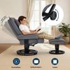 M MCombo Relaxsessel mit Liegefunktion, Lesesessel, 360° Drehbarer Fernsehsessel mit Hocker, mit Verstellbares Kopfkissen, Lendenkissen & Seitentasche, 9046 (Grau) Bild 4