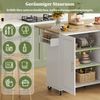 L137*B43(76)*H92cm Großer mobiler Küchentisch, Arbeitsplatte aus Eichenholz, klappbares Design, multifunktionaler Schrank, 3 Schubladen, Handtuchhalter, geeignet für Küche, Esszimmer, Haus Bild 4