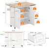 L137*B43(76)*H92cm Großer mobiler Küchentisch, Arbeitsplatte aus Eichenholz, klappbares Design, multifunktionaler Schrank, 3 Schubladen, Handtuchhalter, geeignet für Küche, Esszimmer, Haus Bild 5