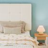 Kinder Polsterbett 90x200 cm Beige mit keksförmigem Kopfteil, Einzelbett mit gepolsterter Rückenlehne fürs Kinderzimmer Bild 5