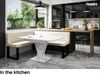 MEBLINI Eckbank für Esszimmer mit ausziehbarem Tisch - Küchenbank - Essecke - Sitzecke Küche - PETER - U-Beine 128x168x87cm Links - Creme Samt/M Schwarz Hochgl. Bild 2