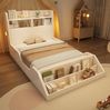 Holzbett 90x200 cm mit Ablageflächen, Nachtlichtern und abnehmbarem Bücherregal – Weiß Bild 3