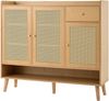 Moderner Schuhschrank mit 3 Türen Natural Aufbewahrungsschrank für Flur mit Massivholzbeinen und magnetischen Türen großer Stauraum für Schuhe Kindersicher Schrank mit Metallgriffen 120 cm Breite Schublade Regalböden, 106cmx35cmx120cm, Natur Bild 5